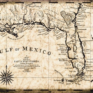 Golf von Mexiko Karte um 1792, handgezeichnete Karte 11" x 15"+- Florida Landkarten, alte Landkarten und Drucke - Louisiana Küste, Mississippi Küste, Georgia Küste