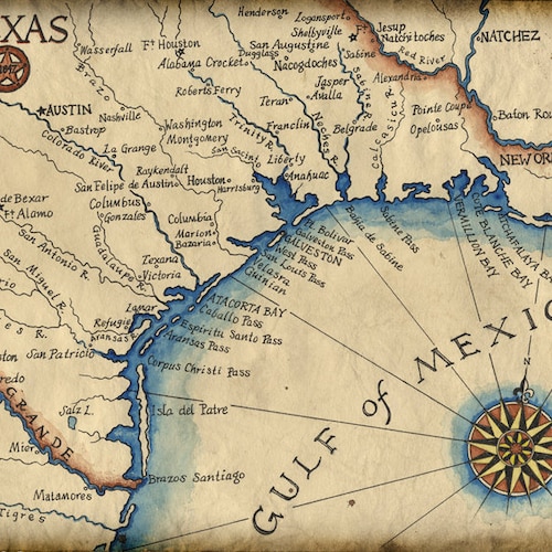 Map Of South Texas Coast Texas Coast Map Art C.1847 11 X 14 Texas Coast - Etsy