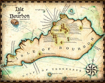 Isle of Bourbon - Hand Drawn Artwork - Bourbon Trail - Kentucky Bourbon - Kentucky - Bourbon - Bourbon Prints