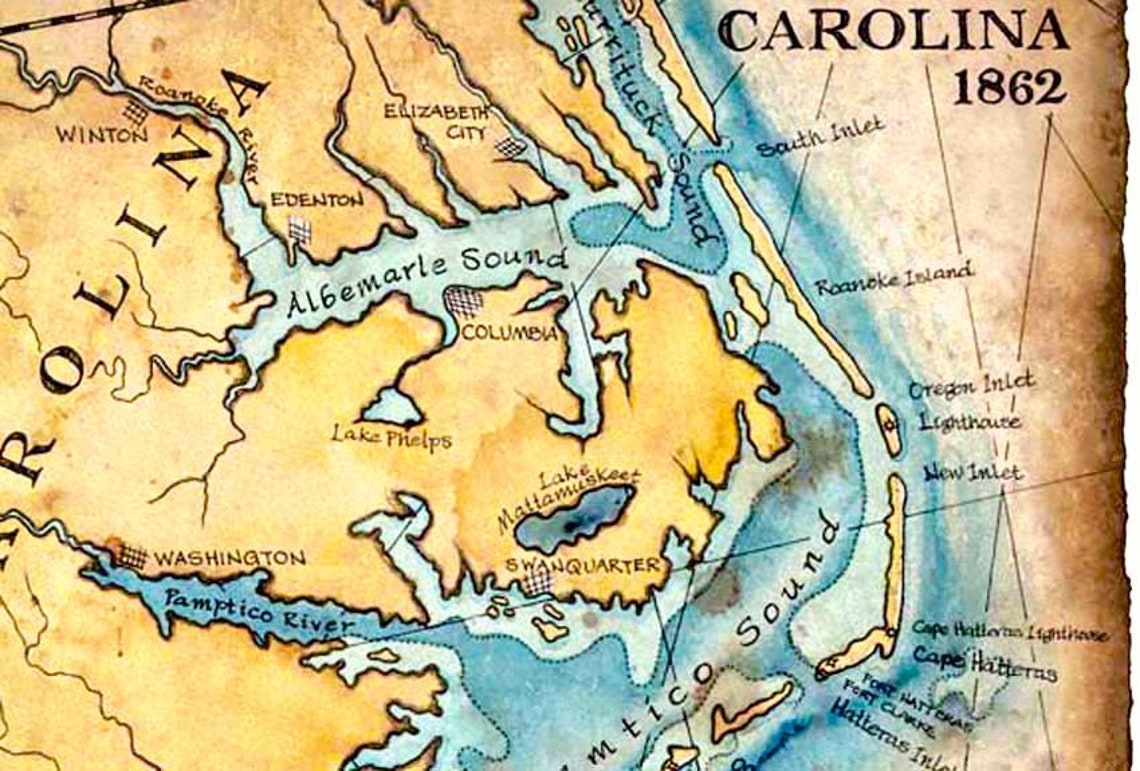 North Carolina Coast Map Art c.1862 11 x 15 Hand Drawn Etsy