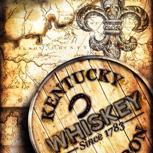 Louisville Kentucky Bourbon Art 11" x 15"- Bourbon Artwork - Woodford - Kentucky - Louisville - Lexington - Bourbon - Fleur de Lis - Bar Art
