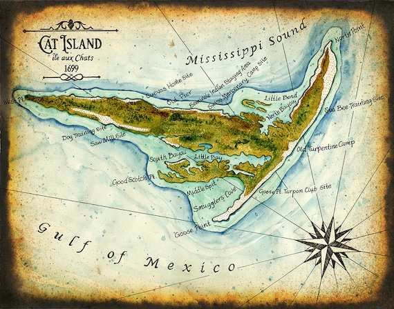 Cat Island Mississippi Map Cat Island Mississippi Coast Biloxi Ocean Springs | Etsy Australia