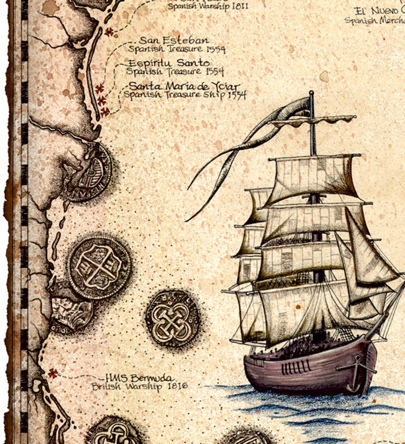 Shipwreck Map Of The Gulf Of Mexico Artwork 15 x 19 | Etsy