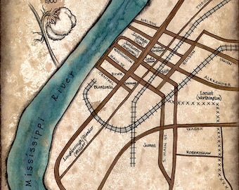 Greenville, MS Map Art, c.1900 - 11" x 15" - Mississippi River Map - Greenville - Mississippi - Mississippi Map - Old Maps - Plantation Maps