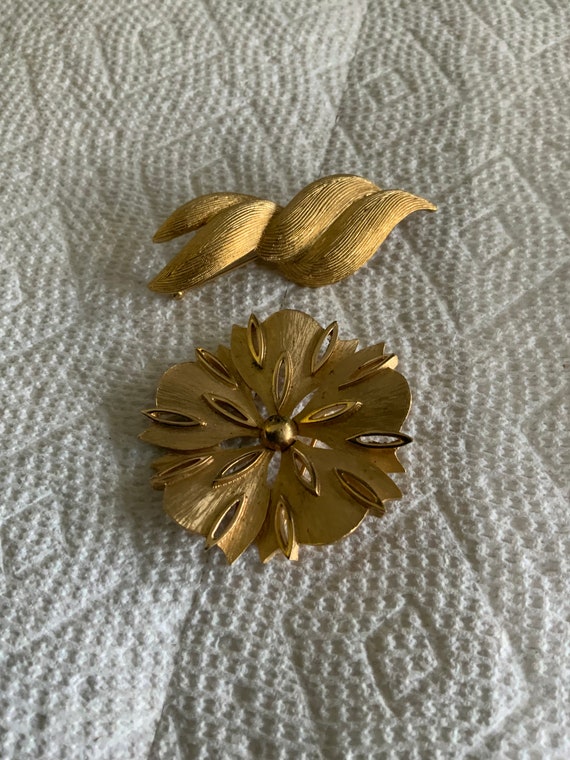 2 Signed Goldtone Vintage Brooches- Trifari - Mon… - image 1