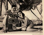 1947 Zenith Trans Oceanic Radio Ad with Tropical Vacation Scene - Wall Art - Home Decor - Short Wave - Retro Vintage Electronics Advertising