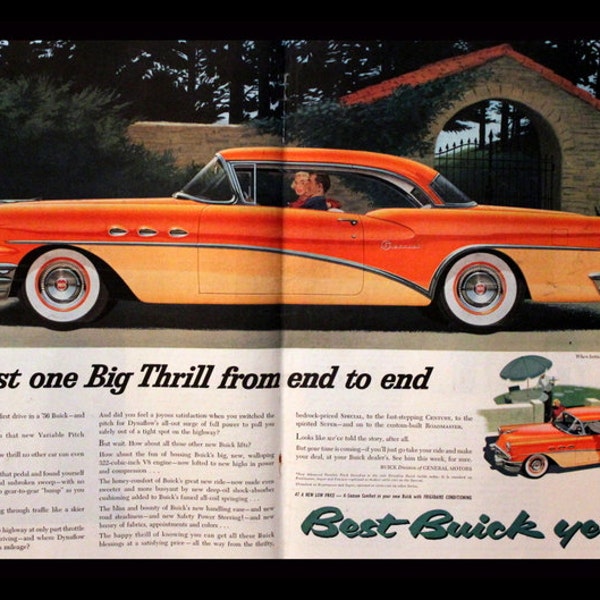 1956 Buick Special Ad - Orange - Peach - Two Door - Coupe - Whitewall - Garage - Wall Art - Decor - Retro Vintage Car & Auto Advertising