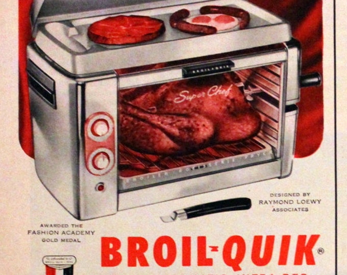 1954 Broil Quick Infra Red Oven Ad Retro Vintage Kitchen Advertising