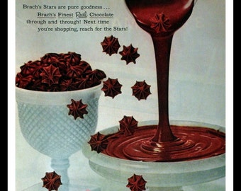 1957 Brach's Chocolate Candy Ad - Wall Art - Decor - Kitchen - Stars - Almond - Peanut Caramel - Malt Balls - Retro Vintage Food Advertising