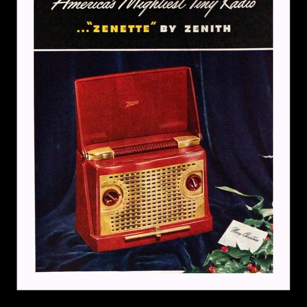 1947 Zenith Zenette Personal Radio Ad - Illustration - Wall Art  - Home Decor - Portable  - Retro Vintage Electronics Advertising