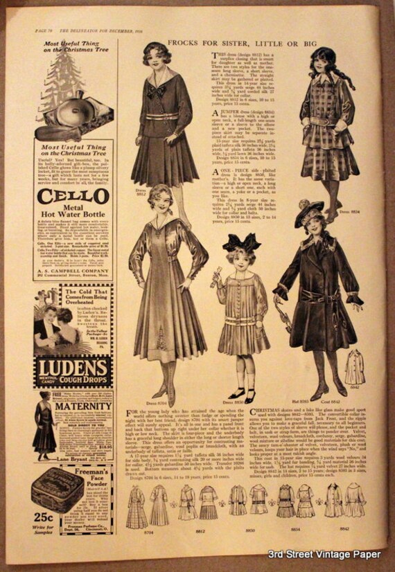 Bath 1910s Vanity Butterick Wall Art Retro Vintage Fashion Advertising 1916 Fashion Page w Child /& Adult Sketches Home Decor