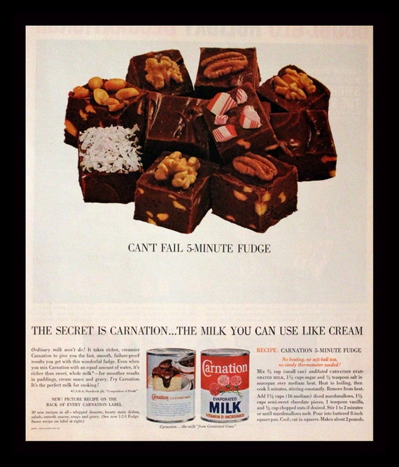 1963 Carnation Evaporated Milk Ad With 5 Minute Fudge Recipe Etsy