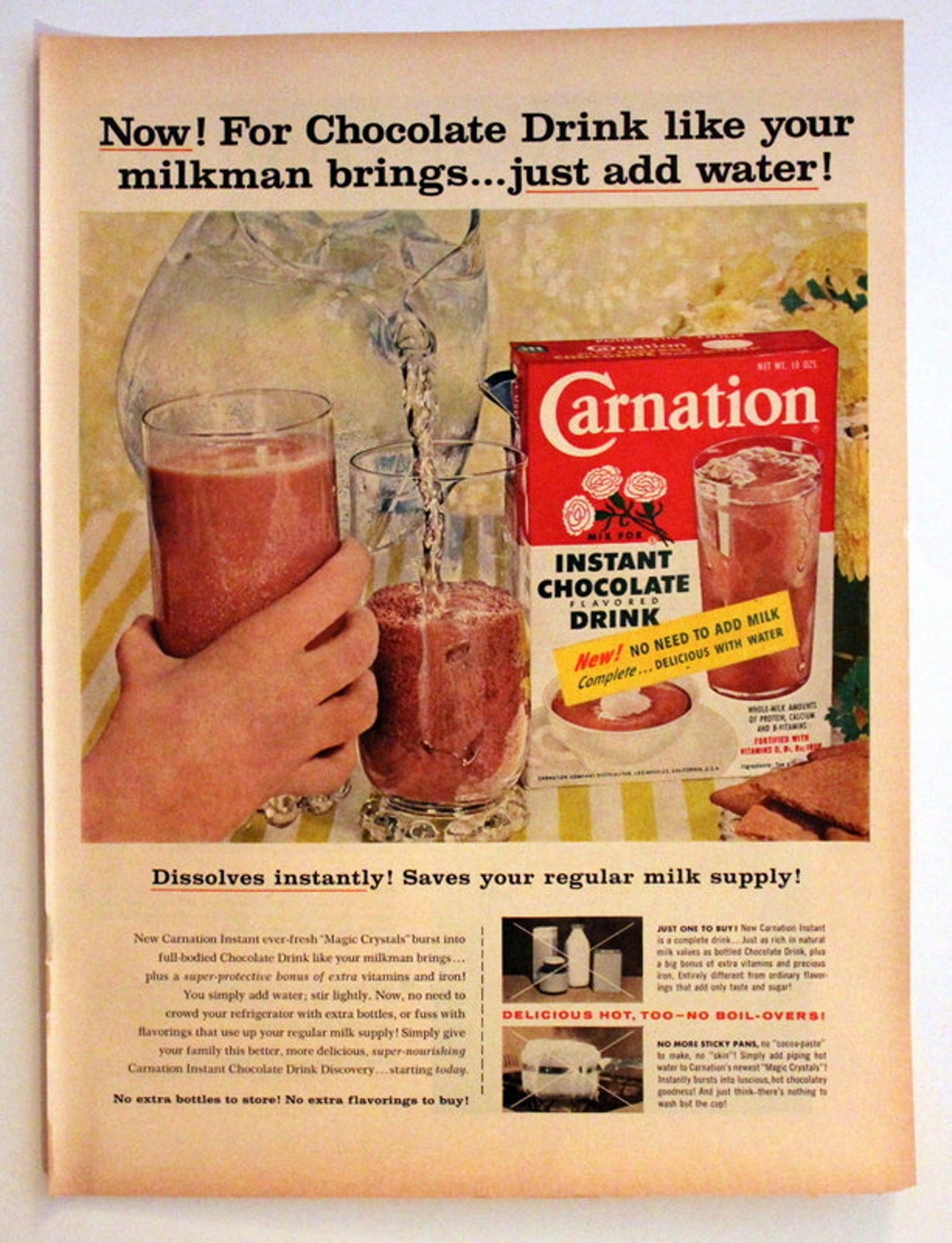 1956 Carnation Instant Chocolate Drink Ad Chocolate Milk Etsy