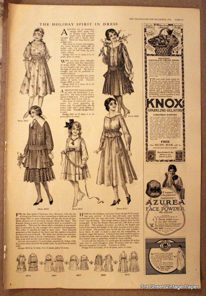 Bath 1910s Vanity Butterick Wall Art Retro Vintage Fashion Advertising 1916 Fashion Page w Child /& Adult Sketches Home Decor