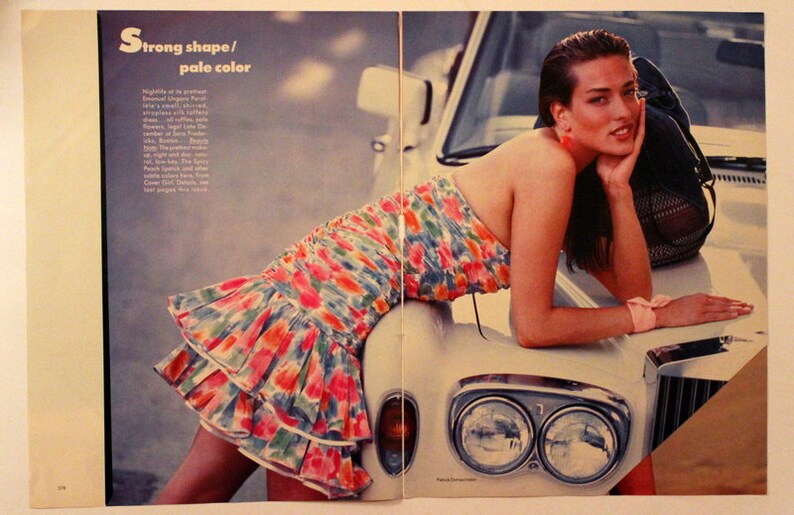 Sundress Strapless Silk Taffeta 1987 Vogue Fashion Page Double Page Brights Emanuel Ungaro Paralele Retro Vintage Advertising