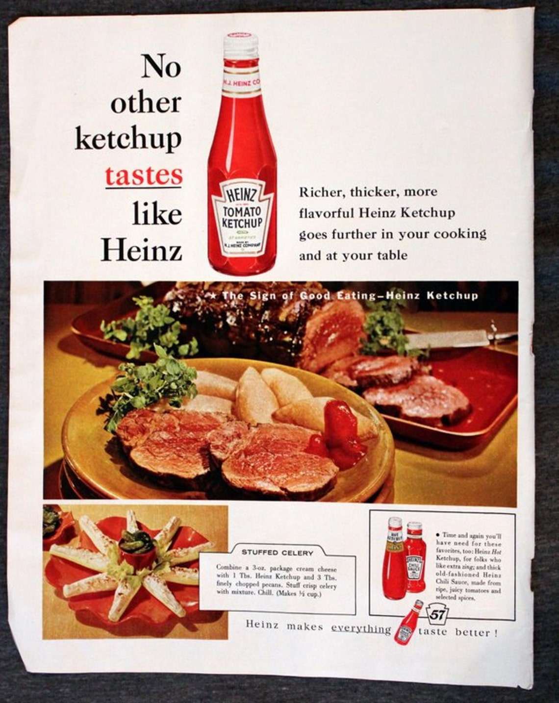 1961 Heinz Ketchup Ad Catsup Steak Beef Roast Celery Etsy