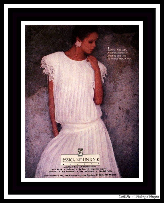 1986 Jessica Mcclintock Ad W Pleated Lace Dress Wall Art Etsy