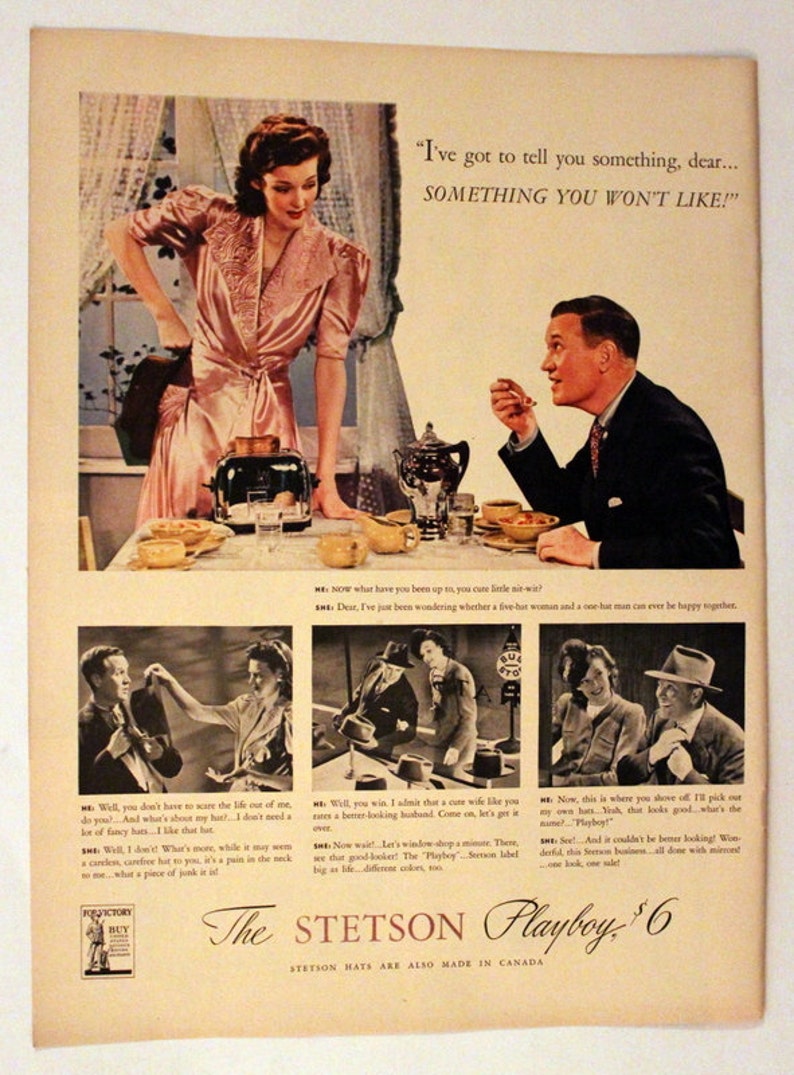 1942 Stetson Hats Ad 1940s Fashion Stetson Playboy Mens Etsy