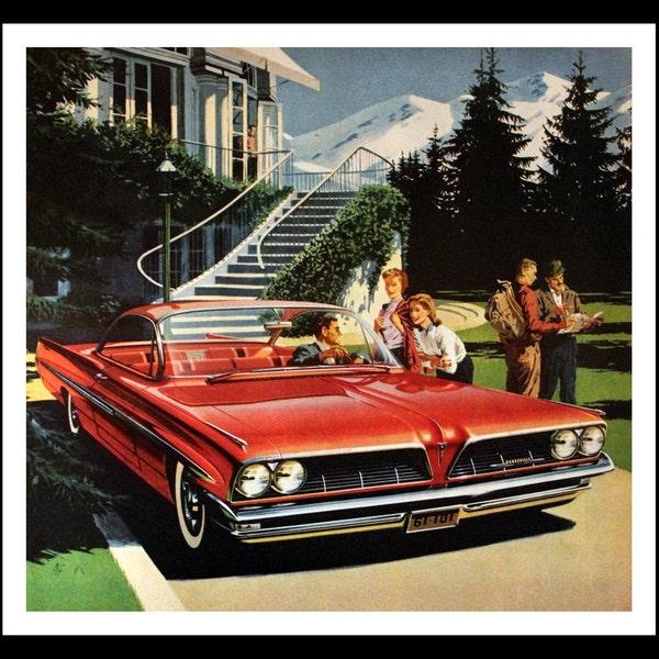 1960 - 1961 - Pontiac Trophy V-8 Engine Ad - Red - Illustration - Wall Art - Man Cave Decor - Retro Vintage Car Advertising