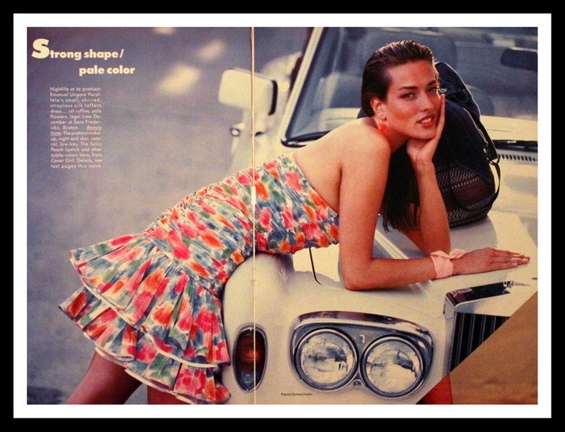 Sundress Strapless Silk Taffeta 1987 Vogue Fashion Page Double Page Brights Emanuel Ungaro Paralele Retro Vintage Advertising