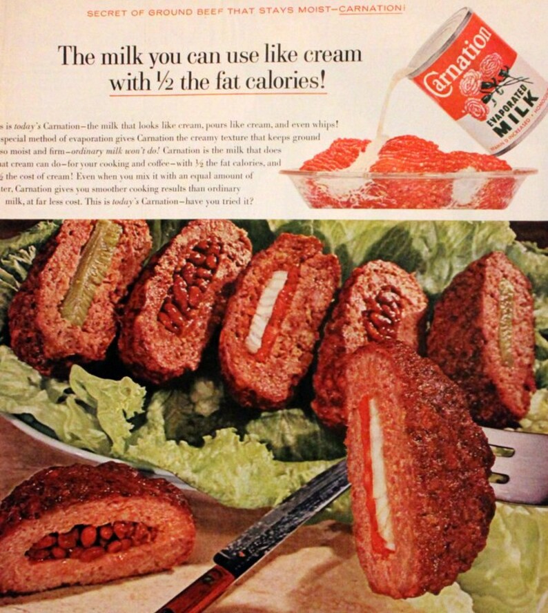 1960s Carnation Evaporated Milk & Stuffed Burgers Ad Wall Etsy