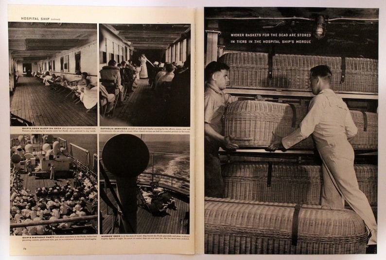 Lots of Photos Wall Art Retro Vintage Reading 7 Pages 1943 WWII Era Article on Navy Hospital Ships History Home Decor