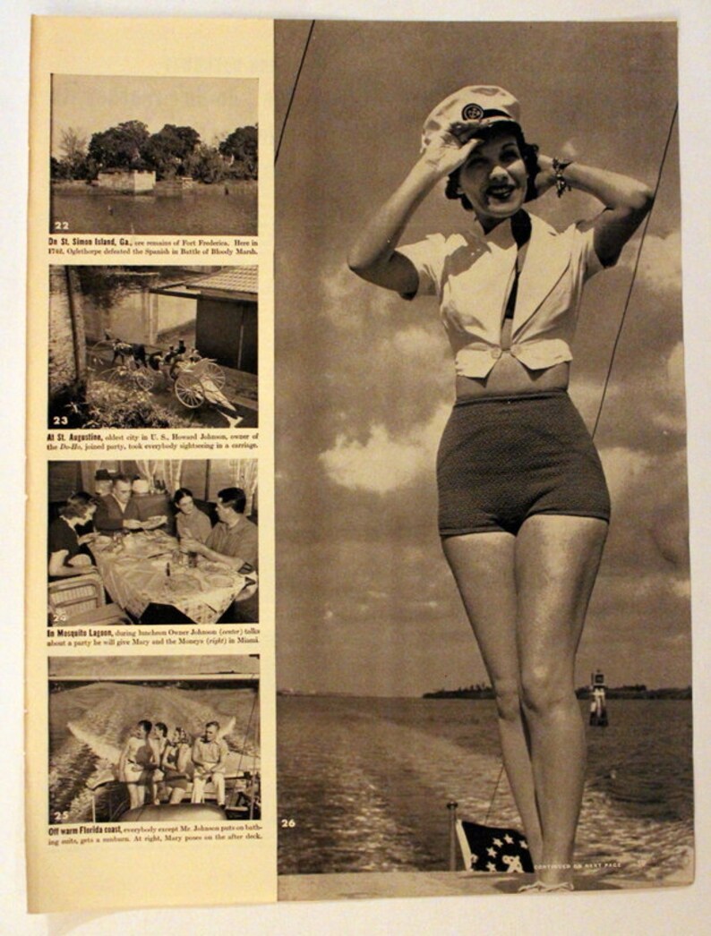 1940 Pinup Style Photo Girl Standing on Boat Bathing Suit Etsy