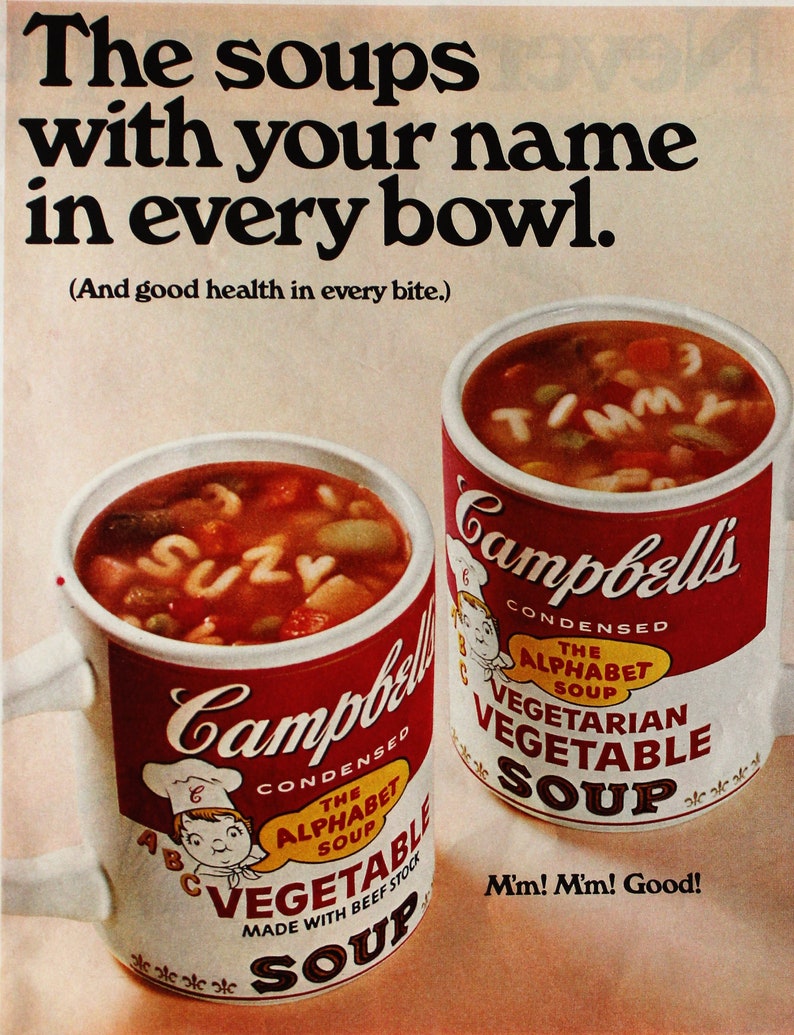 1968 Campbells Alphabet Soup Ad Wall Art Home Decor Etsy