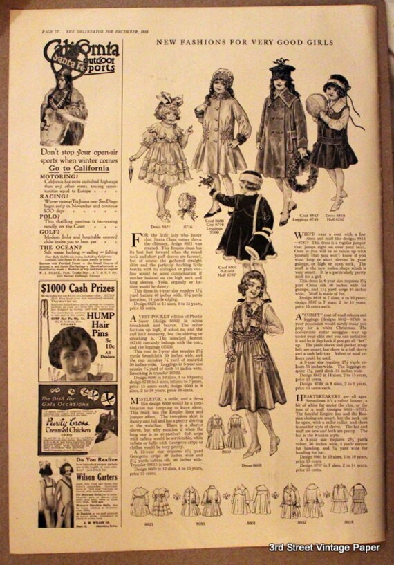 Bath 1910s Vanity Butterick Wall Art Retro Vintage Fashion Advertising 1916 Fashion Page w Child /& Adult Sketches Home Decor
