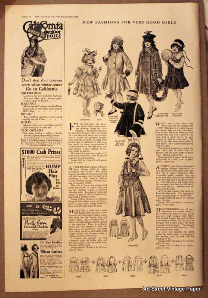 Bath 1910s Vanity Butterick Wall Art Retro Vintage Fashion Advertising 1916 Fashion Page w Child /& Adult Sketches Home Decor