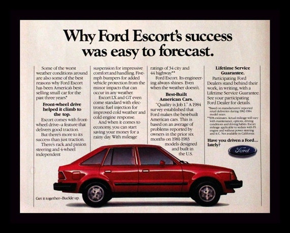 1984 1985 Ford Escort Ad 4 Door Sedan Red Compact Etsy
