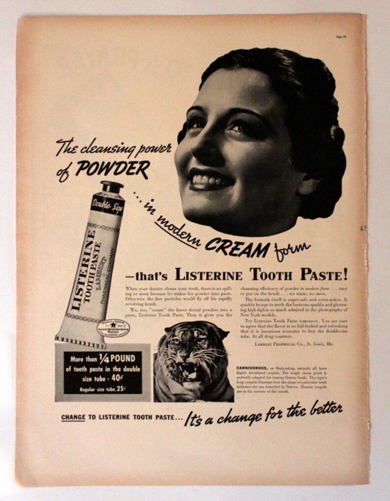 1937 Listerine Tooth Paste Ad Toothpaste Wall Art Home Etsy