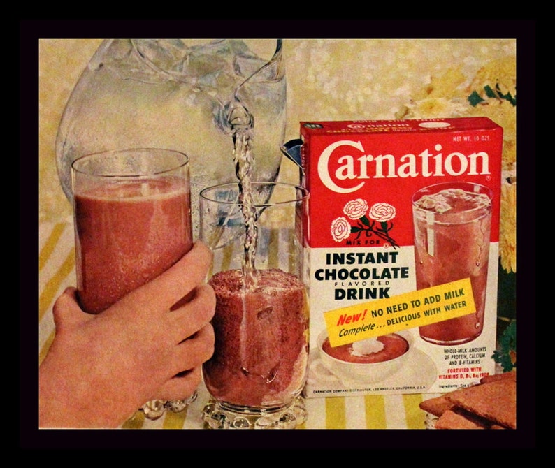 1956 Carnation Instant Chocolate Drink Ad Chocolate Milk Etsy