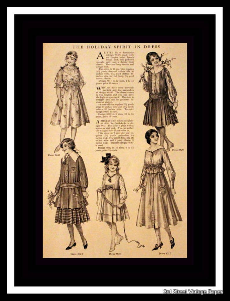 Bath 1910s Vanity Butterick Wall Art Retro Vintage Fashion Advertising 1916 Fashion Page w Child /& Adult Sketches Home Decor