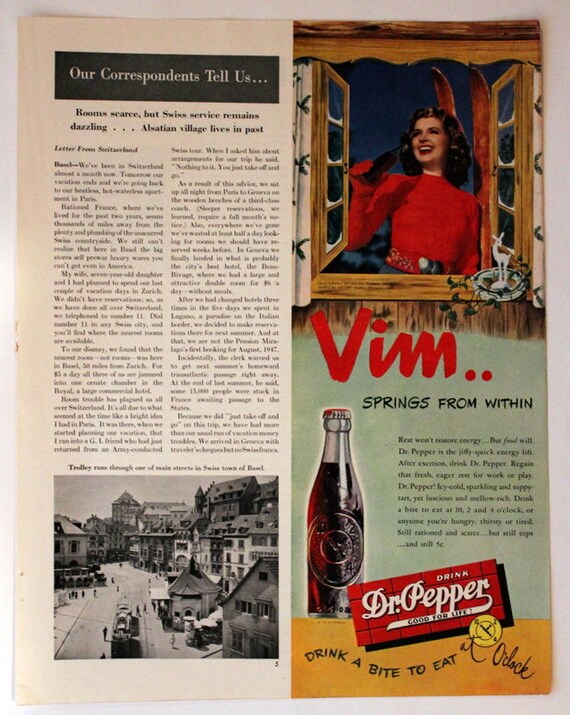 1947 Dr Pepper Ad Wall Art Home Decor Kitchen Soda Etsy