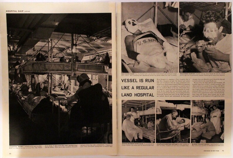 Lots of Photos Wall Art Retro Vintage Reading 7 Pages 1943 WWII Era Article on Navy Hospital Ships History Home Decor