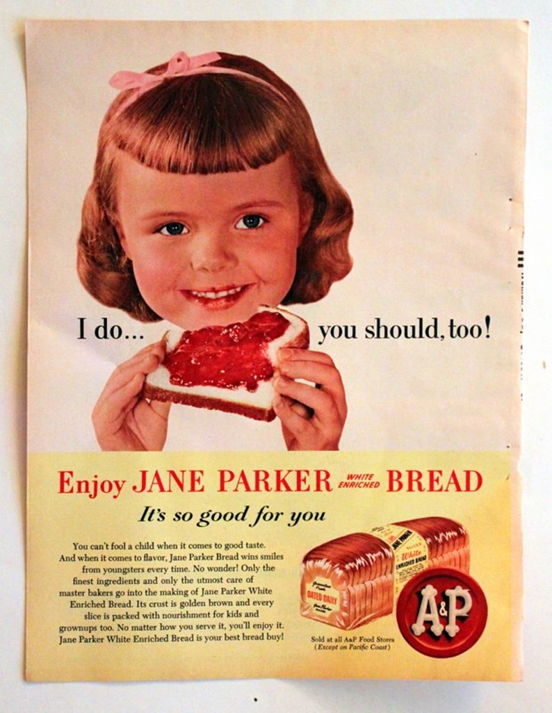 1957 A&P Bread Ad With Cute Little Girl Eating Jam and Bread Etsy
