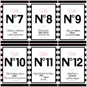 Digital DRUCKBAR Tischnummern #1-12 mit Zitaten Braut/Hochzeit Event/Babyparty/Geburtstagsparty/Sweetsixteen 16/Paris Frankreich/Schwarz/Pink