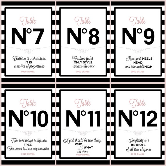 Digital PRINTABLE Table Numbers 1-12 With Quotes 