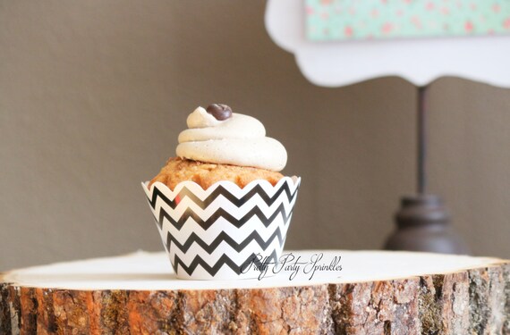 Black Chevron Cupcake Wrappers Baby Shower Decorations First Etsy