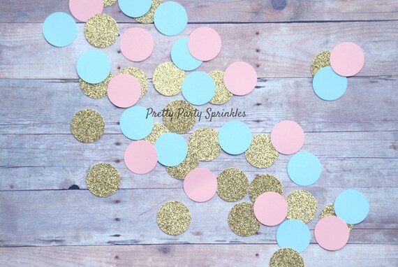 Gender Reveal Party Decor Pink Blue And Gold Confetti Table Etsy