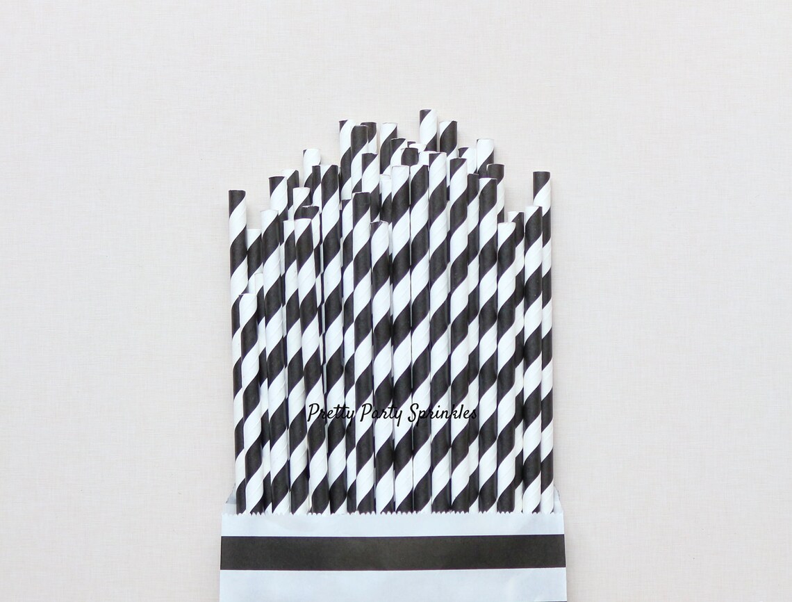 Black Striped Straws 40 50 60 Masculine Birthday Decor Etsy