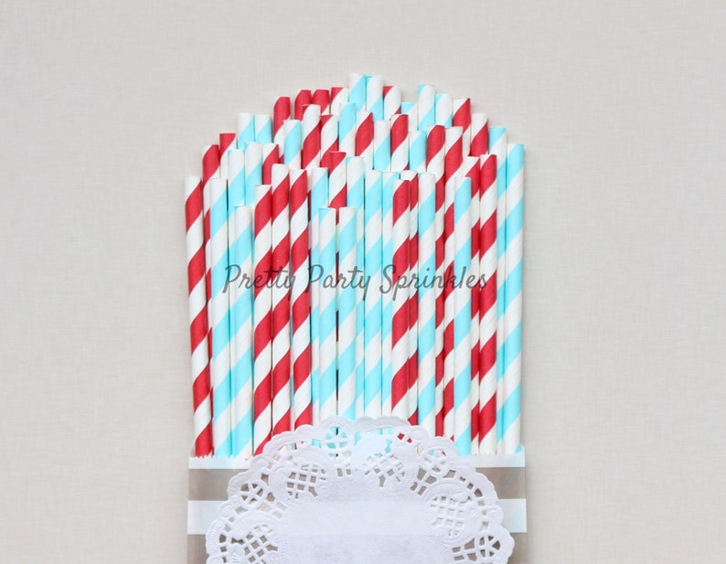 Red Light Blue Striped Straws Airplane Party Decorations Etsy