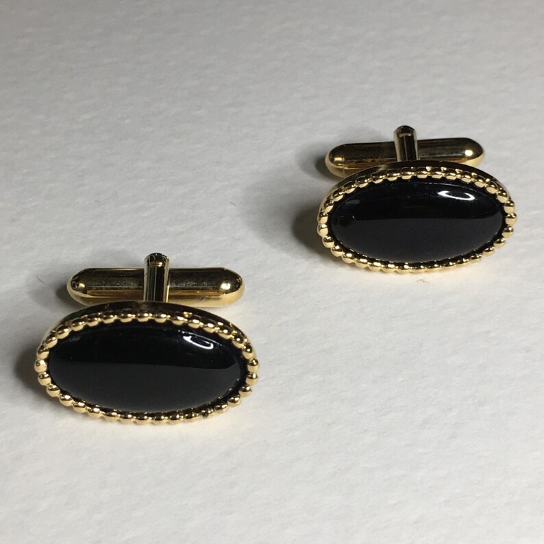 Faux Onyx Oval Gold Tone Cuff Links