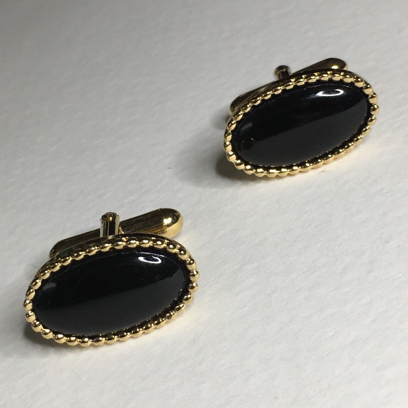Faux Onyx Oval Gold Tone Cuff Links