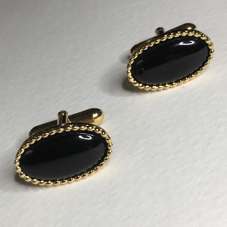 Faux Onyx Oval Gold Tone Cuff Links