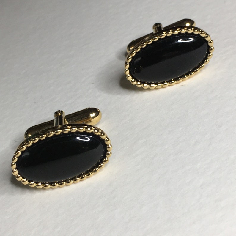 Faux Onyx Oval Gold Tone Cuff Links