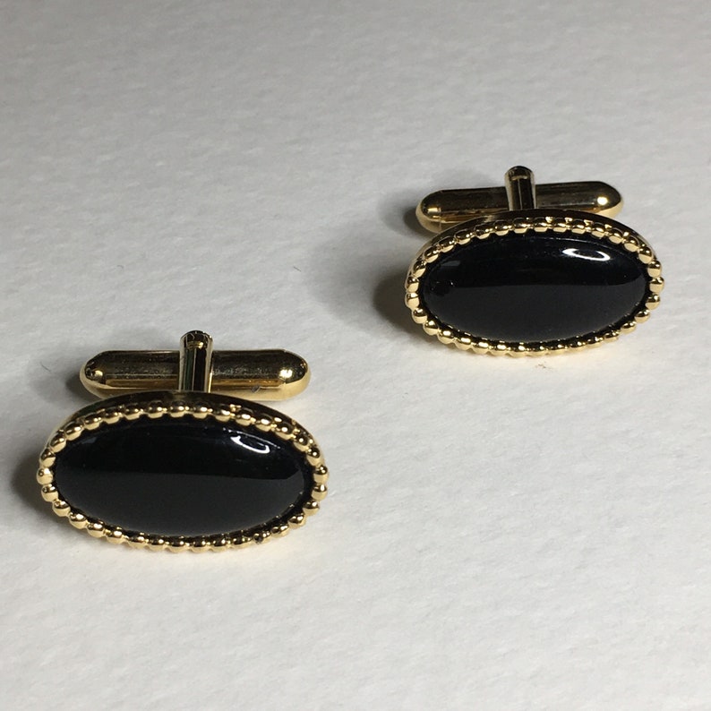 Faux Onyx Oval Gold Tone Cuff Links