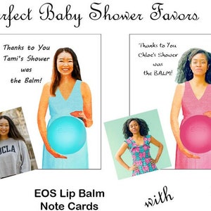 Baby Shower Favors - Custom EOS Lip Balm Baby Bump Note Cards - Print or Digital