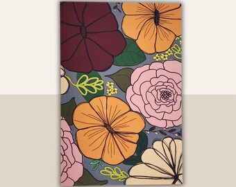 Flower Dot Grid Notebook, Paperback Journal, 6”x9”, 150 pages